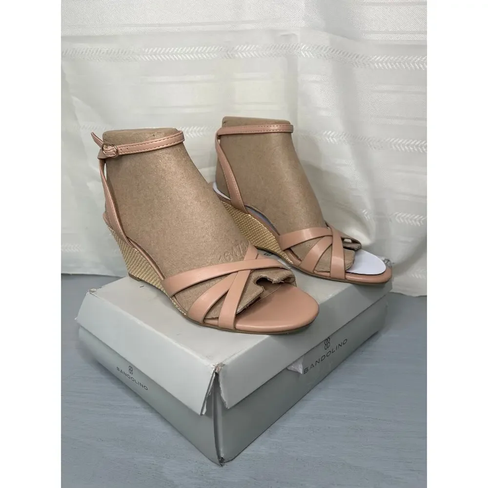 Bandolino Adler Crisscross Ankle Strap Wedge Sandals Natural Size 8M